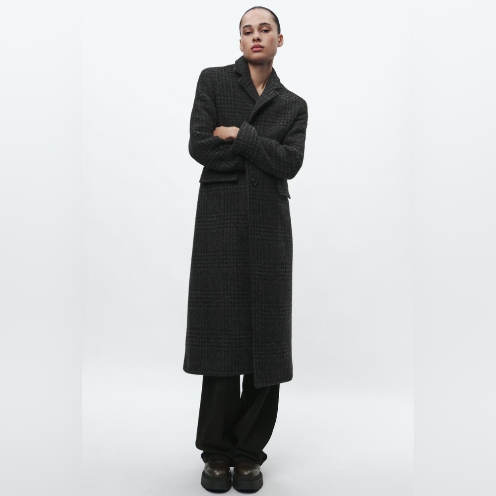 ZARA MANTECO WOOL BLEND CHECK COAT